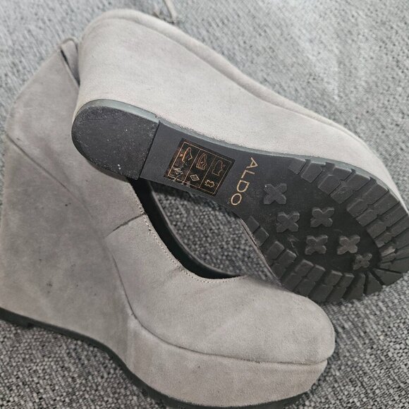 Aldo sexy suede platform pumps, Grey, Ankle Strap 7 suede look, wedge high heel - Picture 7 of 7